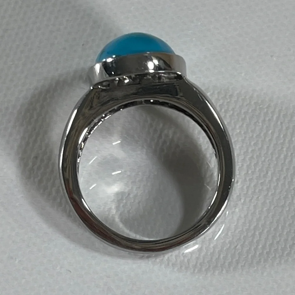 37. Silver Tone Natural Blue Faux Turquoise Ring - Picture 5 of 7